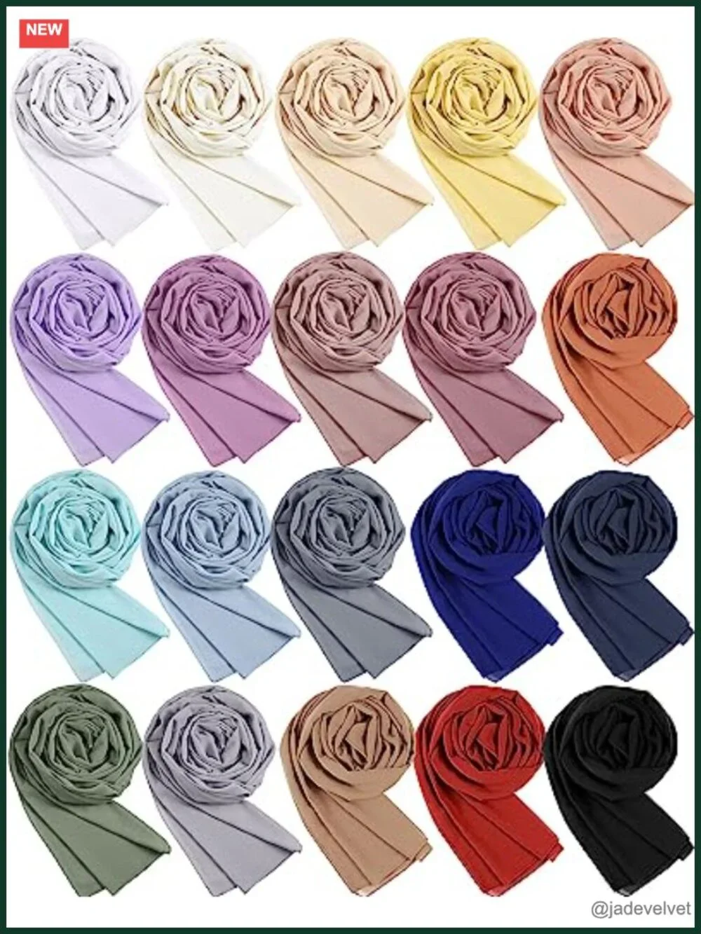 20 Pack Solid Chiffon Hijab Scarves, Lightweight Long Shawl Wrap for Women